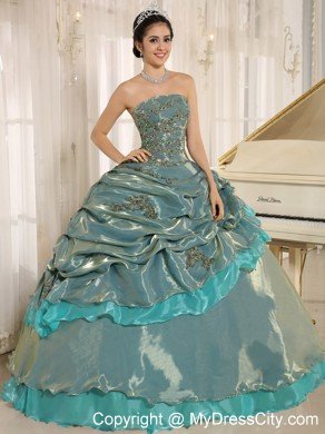 Beading Strapless Organza Pick Ups Two-toned Quinceanera Dress