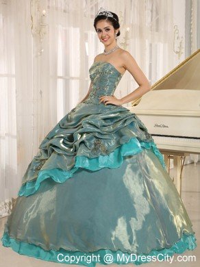 Beading Strapless Organza Pick Ups Two-toned Quinceanera Dress