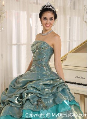 Beading Strapless Organza Pick Ups Two-toned Quinceanera Dress