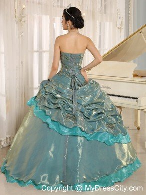 Beading Strapless Organza Pick Ups Two-toned Quinceanera Dress