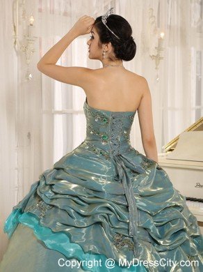 Beading Strapless Organza Pick Ups Two-toned Quinceanera Dress