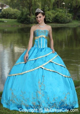 Hot Sale Strapless Embroidery Blue Quinceanera Gowns