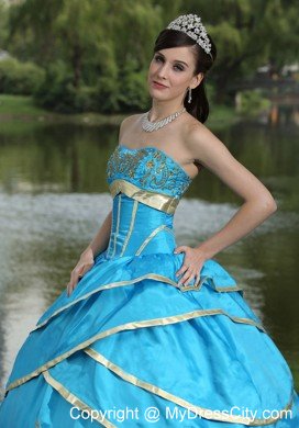 Hot Sale Strapless Embroidery Blue Quinceanera Gowns