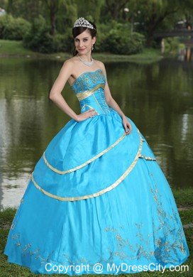 Hot Sale Strapless Embroidery Blue Quinceanera Gowns