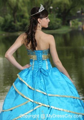 Hot Sale Strapless Embroidery Blue Quinceanera Gowns