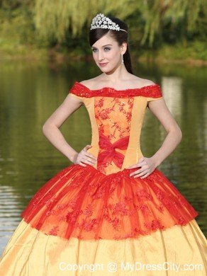 Red and Gold Off The Shoulder Pick Up 2013 Quinceanera Dress