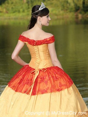 Red and Gold Off The Shoulder Pick Up 2013 Quinceanera Dress