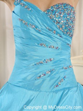 One Shoulder Appliques Beading Baby Blue Sweet Sixteen Dresses