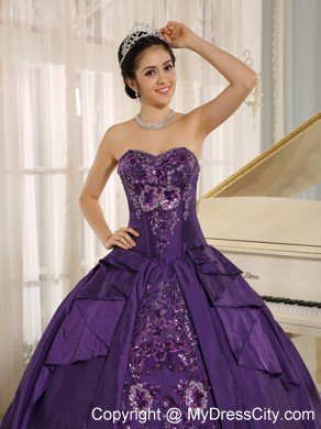 Taffeta Strapless Embroidery Purple Quinceanera Dress for Cheap