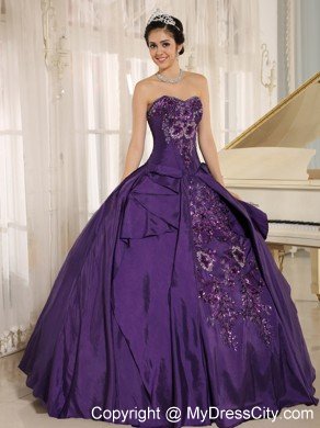 Taffeta Strapless Embroidery Purple Quinceanera Dress for Cheap