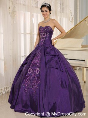 Taffeta Strapless Embroidery Purple Quinceanera Dress for Cheap