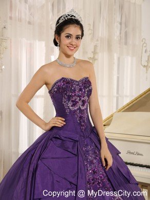 Taffeta Strapless Embroidery Purple Quinceanera Dress for Cheap