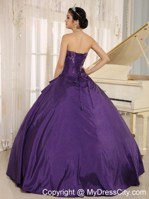 Taffeta Strapless Embroidery Purple Quinceanera Dress for Cheap