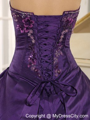 Taffeta Strapless Embroidery Purple Quinceanera Dress for Cheap