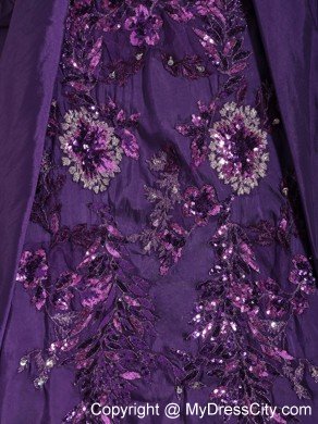 Taffeta Strapless Embroidery Purple Quinceanera Dress for Cheap