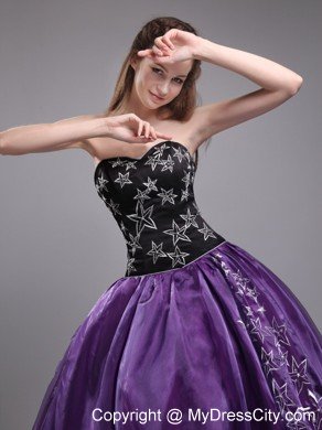 Sweetheart Embroidery Purple and Black Quinceanera Dress