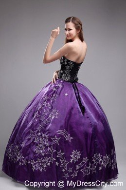 Sweetheart Embroidery Purple and Black Quinceanera Dress