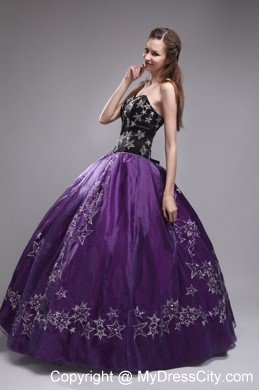 Sweetheart Embroidery Purple and Black Quinceanera Dress