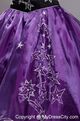 Sweetheart Embroidery Purple and Black Quinceanera Dress