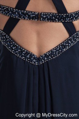 Straps Empire Cross Back Navy Prom Dress with Beading