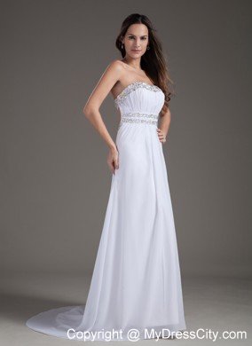 Beaded Sweetheart Brush Train White Prom Dress for Women