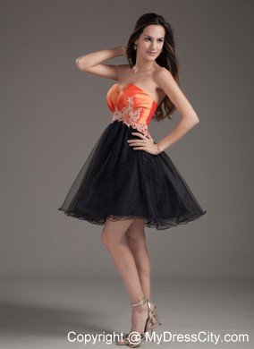 A-line Sweetheart Orange Red and Black Short Prom Gown