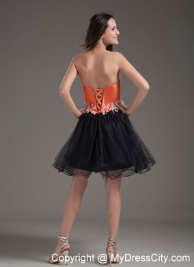 A-line Sweetheart Orange Red and Black Short Prom Gown