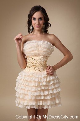 Champagne Sheath Strapless Mini-length Tiered Cocktail Dress