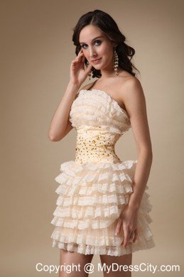 Champagne Sheath Strapless Mini-length Tiered Cocktail Dress