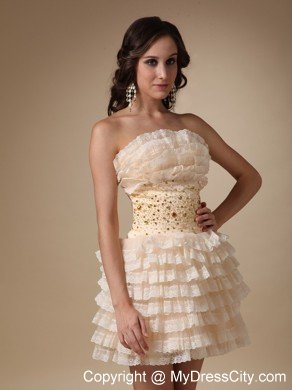 Champagne Sheath Strapless Mini-length Tiered Cocktail Dress