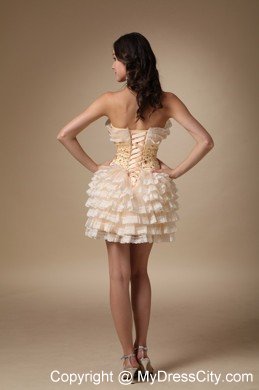 Champagne Sheath Strapless Mini-length Tiered Cocktail Dress