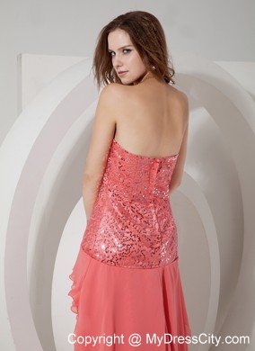 High-low Watermelon Beading Cocktail Dress Strapless