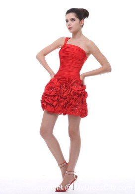 One Shoulder Cocktail Dress with Ruffled Hand Made Flowers