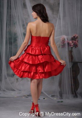 Red A-line Strapless Knee-length Ruffled Layers Cocktail Dress