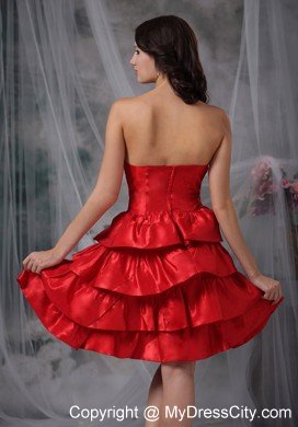 Red A-line Strapless Knee-length Ruffled Layers Cocktail Dress