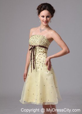 Beaded Light Yellow A-line Sash Knee-length Cocktail Dress