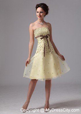 Beaded Light Yellow A-line Sash Knee-length Cocktail Dress