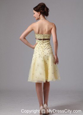 Beaded Light Yellow A-line Sash Knee-length Cocktail Dress