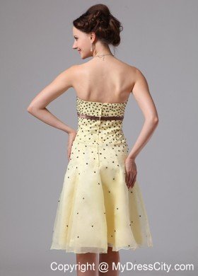 Beaded Light Yellow A-line Sash Knee-length Cocktail Dress