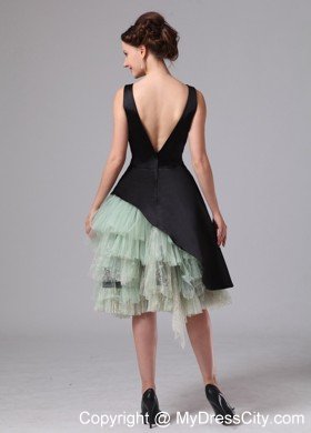 Black Straps Knee-length Cocktail Dress with Asymmetrical Ruffles