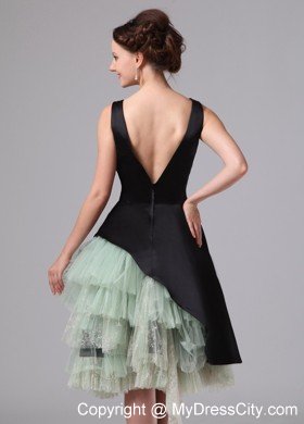 Black Straps Knee-length Cocktail Dress with Asymmetrical Ruffles