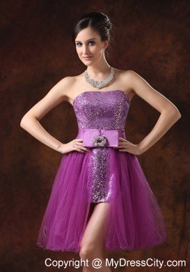 Paillette Over Strapless Mini-length Cocktail Dress in Purple