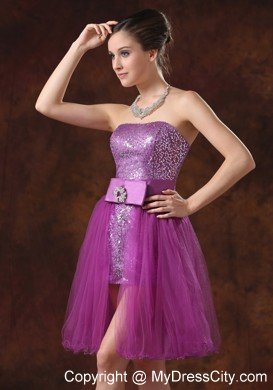 Paillette Over Strapless Mini-length Cocktail Dress in Purple