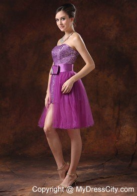 Paillette Over Strapless Mini-length Cocktail Dress in Purple