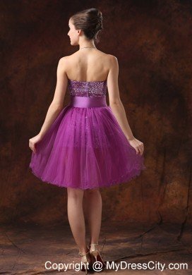 Paillette Over Strapless Mini-length Cocktail Dress in Purple