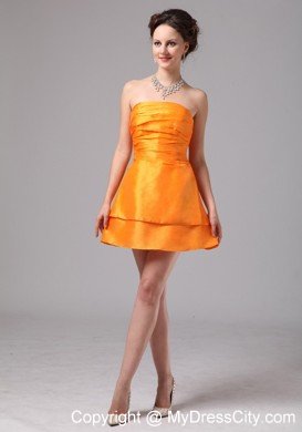 Simple Short Orange Ruching Mini-length Cocktail Dress