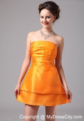 Simple Short Orange Ruching Mini-length Cocktail Dress