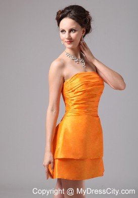 Simple Short Orange Ruching Mini-length Cocktail Dress