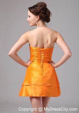 Simple Short Orange Ruching Mini-length Cocktail Dress