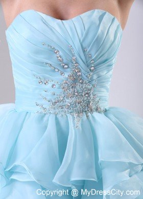 Light Blue Pleated Sweetheart Flouncing Cocktail Dress